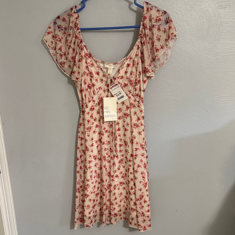 See You Monday Red Floral Mini Dress